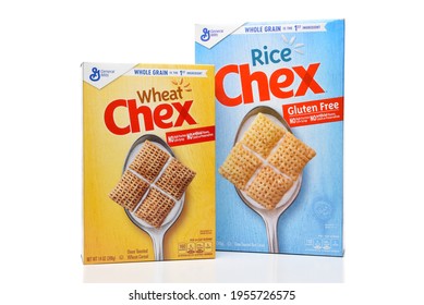 IRVINE, CALIFORNIA - AUGUST 30, 2019: A Box Of General Mills Wheat Chex And Rice Chex. 