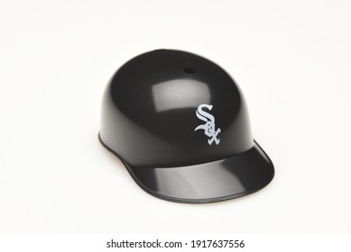 IRVINE, CALIFORNIA - FEBRUARY 28, 2019:  Closeup of a mini collectable batters helmet for the Chicago White Sox of Major League Baseball.