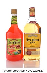 IRVINE, CALIFORNIA - JANUARY 13, 2017: Jose Cuervo Tequila And Strawberry Margarita Mix. Cuervo Is The Best Selling Tequila In The World. 