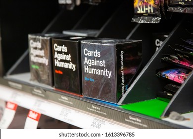 Irvine, California, United States - 01-04-2020: A Closeup View Of Several Packs Of Social Card Game Known As Cards Against Humanity.