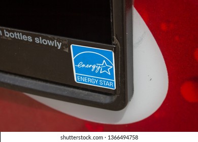 Irvine, California/United States - 03/29/19: An Energy Star Sticker On A Coca Cola Vending Machine