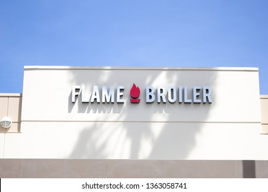 Irvine, California/United States - 03/29/19: A Store Front Sign For The Rice Bowl Restaurant Known As Flame Broiler