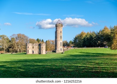 Irvine, Scotland, UK -  October 15, 2018: Eglinton Castle & Park Irvine North Ayrshire. Public Park In Autumn And The First Day Of The October School Holidays In North Ayrshire When The Park Is Busy.