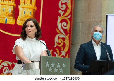 Isabel Díaz Ayuso, President Of The Community Of Madrid And Enrique Ruiz Escudero, Secretary Of Health Of The Community Of Madrid During Press Conference. Madrid, September 2, 2020.