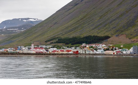 Isafjordur Town Seen From Sea