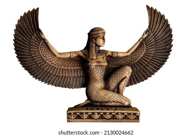 Isis egyptian Goddess lady with wings  statues stone isolated 