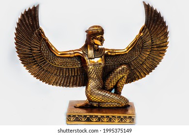 Isis Goddess Statue Egypt, Metal - Copper on white background.