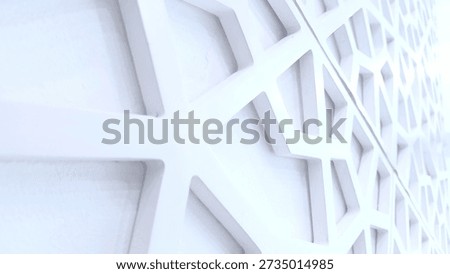Islam pattern overlay abstract mubarak ornament design and arabesque background. Ramadan arab shadow muslim texture and eid white art. Geometry bg with minimal light star or lantern element.
