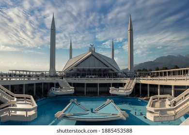 Islamabad, Pakistan - December 30, 2020: The Shah Faisal Mosque (Masjid), The Modern Islamic Architecture In Islamabad Capital Of Pakistan