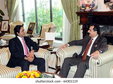 ISLAMABAD, PAKISTAN - NOV 02: Prime Minister, Syed Yousuf Raza Gillani, Talks With Federal Minister For Privatization, Waqar Ahmed Khan, During Meeting At PM House On November 02, 2010 In Islamabad, Pakistan.