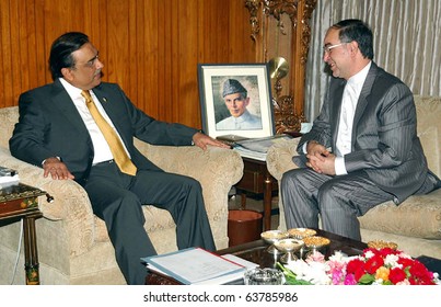 ISLAMABAD, PAKISTAN - OCT 22: President, Asif Ali Zardari, In Meeting With Iran  Ambassador, Mashallah Shakeri, At Aiwan-e- Sadr On October 22, 2010 In Islamabad.