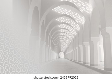  Islamic background for a mosque in gray, a background for Ramadan. Social media posts .Muslim Holy Month Ramadan Kareem . The symbol of the Islamic religion is Ramadan and a blank space for the Arabi