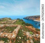 Islamic Fishermen Settlement in Ponta do Castelo by Carrapateira (Aljezur), Portugal. Summer Atlantic rocky coast view (Costa Vicentina, Algarve).