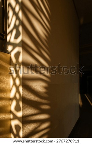 Islamic geometric pattern shadows on the wall in mosque interior