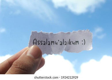 Islamic greeting "assalamualaikum" that meaning good luck for you with blue sky background