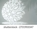 Islamic Pattern Background,Abstract Arab shadow,White light on Green Wall for Eid greeting,Ramadan design with traditional Arab ornament,Window light.Islamic mandala design,palm leaf shadow on floor 