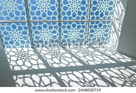 Islamic traditional patterns, window with sunlight, part of Sheikh Zayed Grand Mosque interior in Abu Dhabi