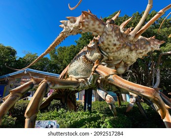 Islamorada, Florida Keys - 2021: Betsy the Giant Lobster, anatomically correct Florida spiny lobster, made of fiberglass by sculptor Richard Blaze roadside attraction at Rain Barrel Artesian Village.