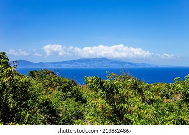 Island Basse-Terre, Guadeloupe, Kleine Antillen, Caribbean.Basse-Terre Island as seen from Terre-de Haut Island, Iles des Saintes, Les Saintes, Guadeloupe, Kleine Antillen, Caribbean.