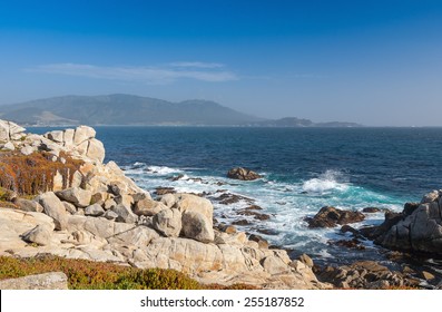 Island Coastline, Santa Cruz Island, Channel Islands National Park, California. Stones On The Background Of The Ocean 