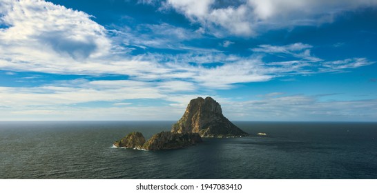 The island of Es Vedra from a viewpoint in Ibiza, Spain