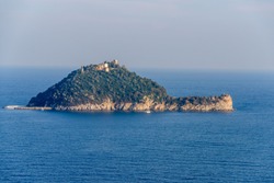 The Island Of Gallinara Or Isola D'Albenga, In The Ligurian Sea, Facing The Village Of Albenga