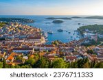 Island of Hvar and Paklinski islands panoramic view from hill, Dalmatia, Croatia