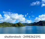 The island of Taha’a ( known as The Vanilla Islands because of its many vanilla plantations), Society Islands, French Polynesia as seen from a boat.