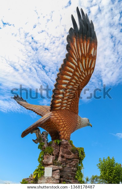 island of Langkawi in Malaysia / Falcon logo and\
the mountains of Langkawi\
Island