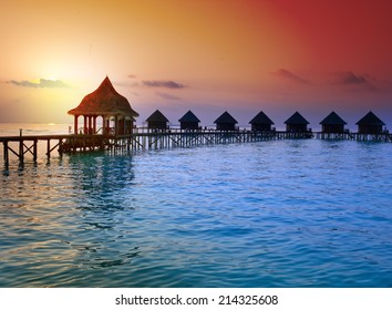 Island In Ocean, Maldives.  Sunset
