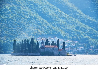 Island Of Saint George With An Old Monastery, Summer Day Landscape Kotor Bay