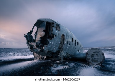 Island Solheimasandur plane wreck US Navy  in winter