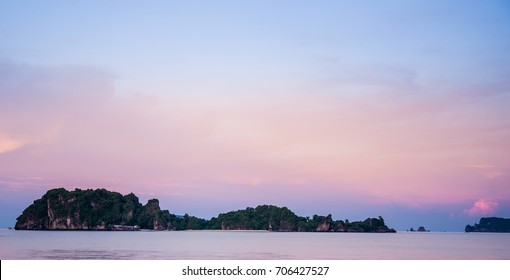 Island With Sunset Sky Background,Tropical Island In Thailand.