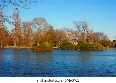 Islands On The Lake At Queen Elizabeth Park, Masterton, New Zealand