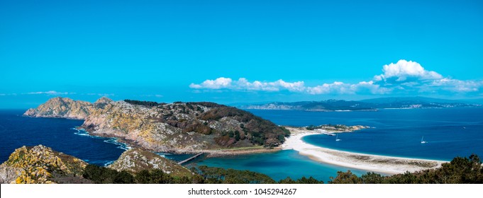 Islas Cies, Vigo, Spain. Vigo estuarys greatest treasure. Galicia.  Island connected by beach Playa de Rodas.