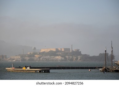 Isle Alcatraz In Fog In The San Francisco Bay