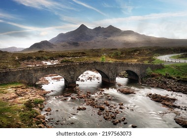 Isle Of Skye - Old Bridge Sligachan With River, Scotland Landscape