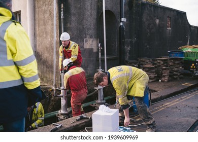 Isleworth, West London | UK -  2021.03.14: Road Works Maintenance By Gas Workers Replacing Old Pipes