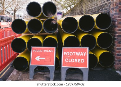 Isleworth, West London | UK -  2021.03.14: Road Works Maintenance By Gas Workers Replacing Old Pipes