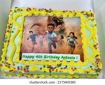 Islip Terrace, NY, USA, 6.26.22 - The Top Down, Close Up View Of A Birthday Cake That Reads 