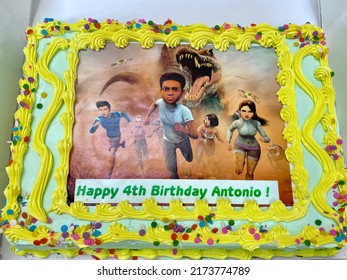 Islip Terrace, NY, USA, 6.26.22 - The Top Down, Close Up View Of A Birthday Cake That Reads 