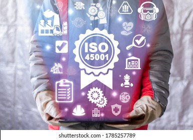 ISO 45001 Standard Quality Safety Occupational Work Health First Industry Concept.