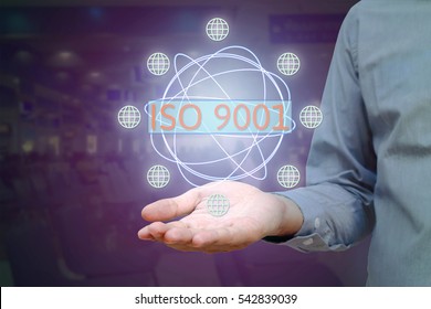 ISO 9001 Standard For Quality Management Of Organizations With An Auditor Or Manager, Business, Technology, Internet And Virtual Reality Concept.