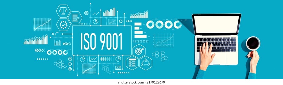 ISO 9001 Theme With Person Using A Laptop Computer