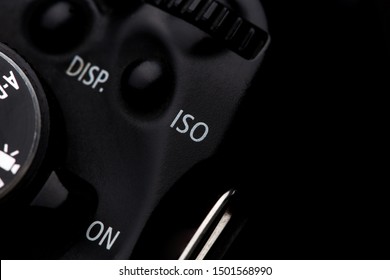 Iso Button On A Camera Shot On A Black Background 