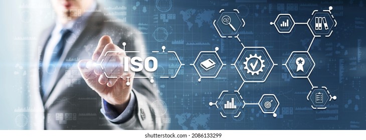 ISO certification concept standard quality control. International information security standard