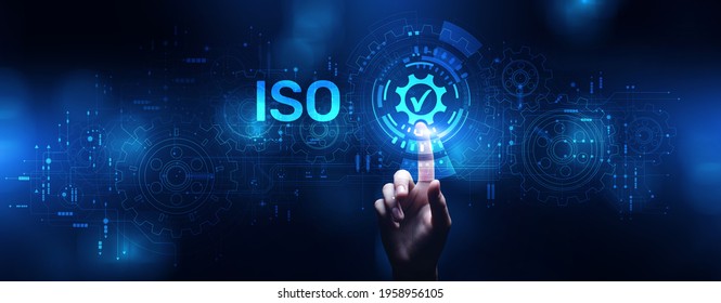 ISO Standard certification standardisation quality control concept on screen.