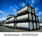 ISO tank containers stacked neatly in the depot stacking area