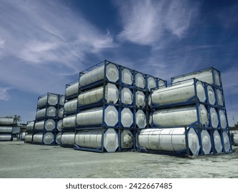 ISO tank type containers at Container freight area (focus selection).