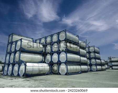 ISO tank type containers at Container freight area (focus selection).